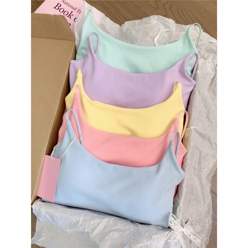 Dopamine Sweet Girl Inner Layer Camisole With Chest Pads For Summer Outerwear, Beautiful Back Sleeveless Top - Image 2